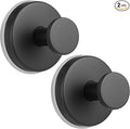 Large 15lb Suction Cup Hooks for Shower, No-Drill Bathroom Towel Hooks for Robes, Loofah, Removable Mountable on Glass, Tile, Mirrors, Smooth Non-Porous Surfaces (2, Matte Black)