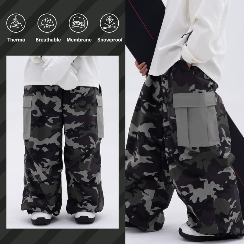SNOWVERB Loose Fit Snowboard Leopard Ski Snow Baggy Pants for Men and Women