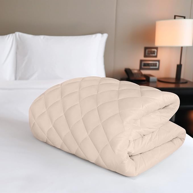Quilted Fitted Mattress Pad, Queen Mattress Protector Topper with Deep Pocket Stretches up to 16 Inches, Machine Washable Mattress Cover by Utopia Bedding (Beige)
