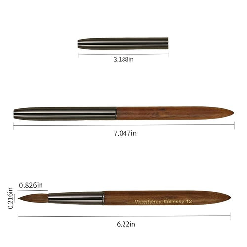 100% Pure Kolinsky Hair Acrylic Nail Brush Sandalwood Handle Professional Manicure Brushes for Powder Nail Acrylic Application - Salon & DIY Nail Art Essentials - Size 12, 1.0 Count