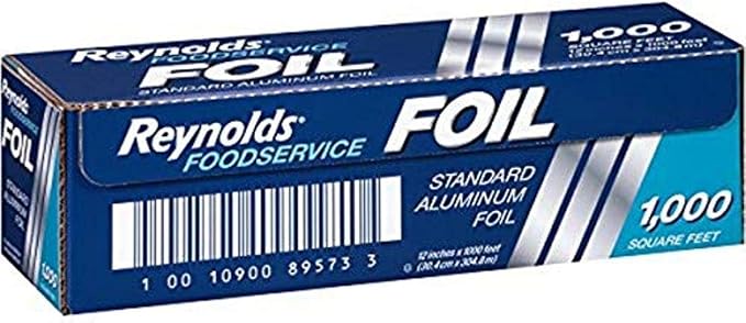 Reynolds Wrap Foodservice Aluminum Foil Roll with Built-In Cutter, Ideal for Restaurants, Catering, Cafeterias, and More, Easily Wraps Food and Lines Pans for Easy Cleanup, 1000 Square Feet