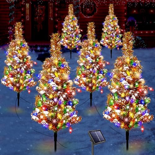 6 Pack Solar Christmas Trees Outdoor 120 LED Multicolor Lights