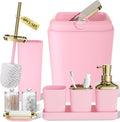 XLHOMO Bathroom Set, 9PC Bathroom Accessory Set, Pink Bathroom Accessories, Pink Bathroom Set, Trash Can, Soap Dispenser for Home Decor