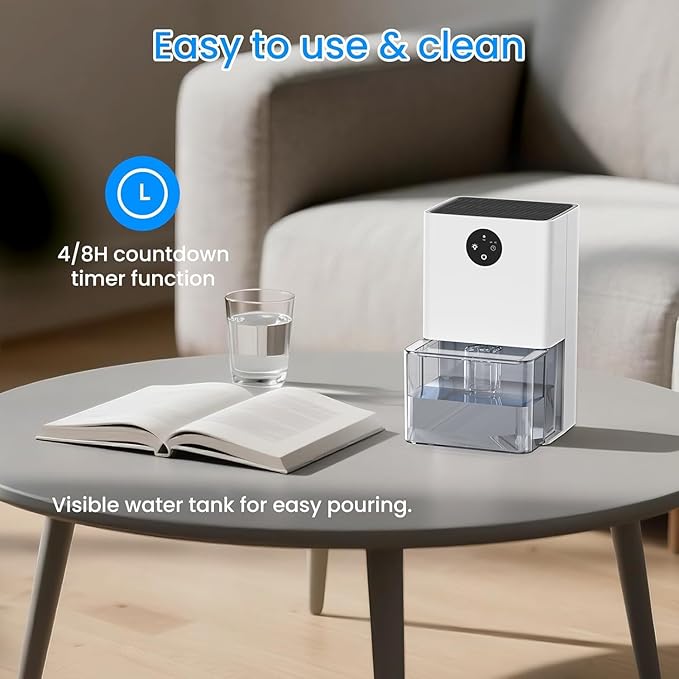 Dehumidifier, 1500ML (50 OZ) Small Dehumidifier for Home (300 Sq. Ft), Quiet with Auto Shut Off, for Bedroom, RV, Closet