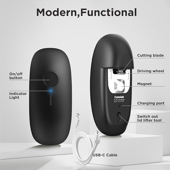 Canslab Ultrablade PRO Electric Can Opener,USB Rechargeable,Smart Auto Stop | Automatic Can Opener for Seniors with Arthritis, Handsfree Side Cut with Smooth Edge, Cordless, Kitchen Wall Mount, Titanium