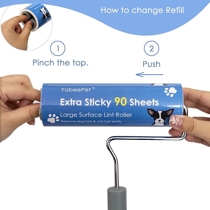 6.3'' Large Lint Rollers for Pet Hair Extra Sticky, Long Handle Sticky Rollers for Furniture Carpet, 1 Roller + 630 Sheets