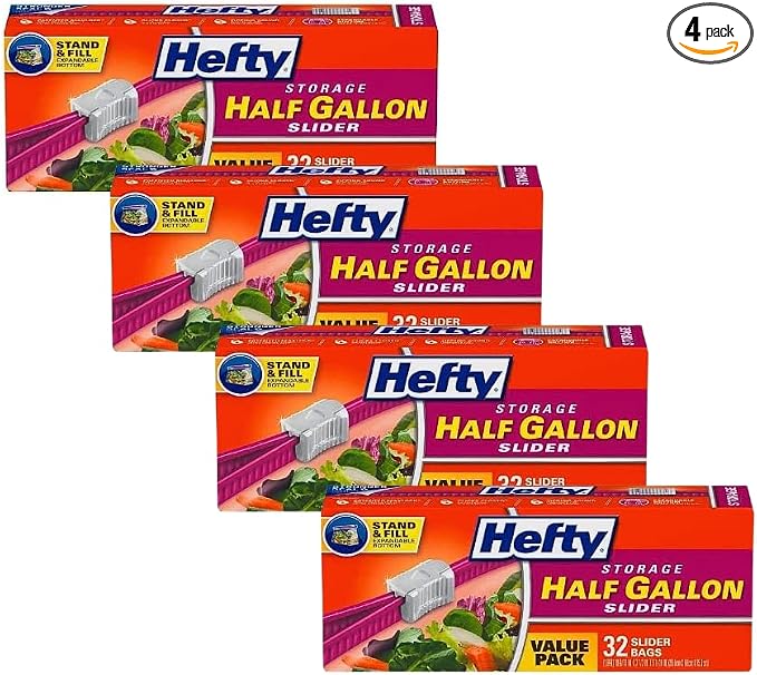 Hefty Slider Storage Bags, Half Gallon Size, 32 Count (Pack of 4)