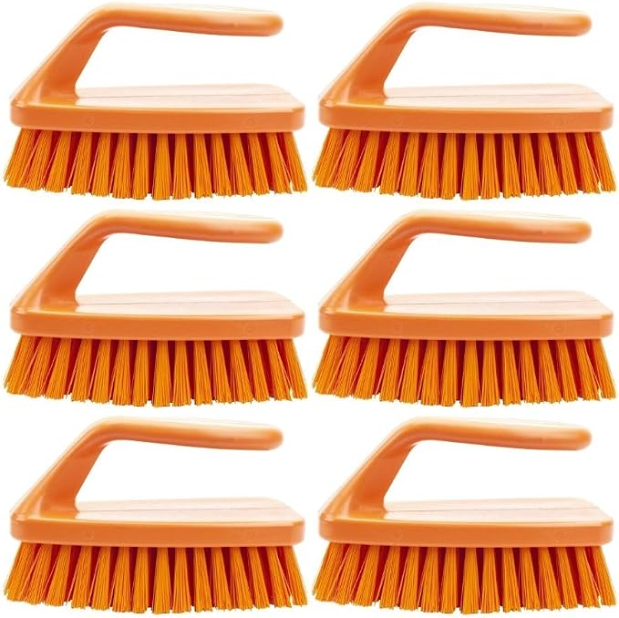 SPARTA Scrub Brush with Iron Shaped Handle and Stiff Bristles, Heavy Duty Scrubber Brush for Kitchen, Bathroom, Shower, Tile, Sink, Carpet and Bakepans, Polypropylene, 6 Inches, Orange, (Pack of 6)