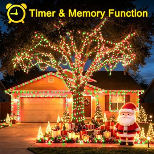 KNONEW 403ft 1000 LED String Lights Outdoor Christmas Lights 8 Modes & Timer Fairy Light Plug in Waterproof LED String Lights for Xmas Yard Tree Wedding Party Holiday Decorations (Red and Green)