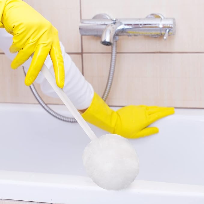 Eaasty Toilet Bowl Brush with Long Plastic Handle Bulk Disposable White Soft Swab Toilet Bowl Cleaners Mop with Silk Cotton Brush for Bathroom, 11 x 4.3 Inch(12 Pack)