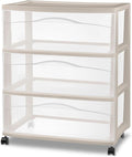 Sterilite Wide Storage Cart, 3 Clear Drawer Plastic Organizer with Wheels, Grey Pumice Frame - Rolling Unit for Craft Supplies or Home Accessories