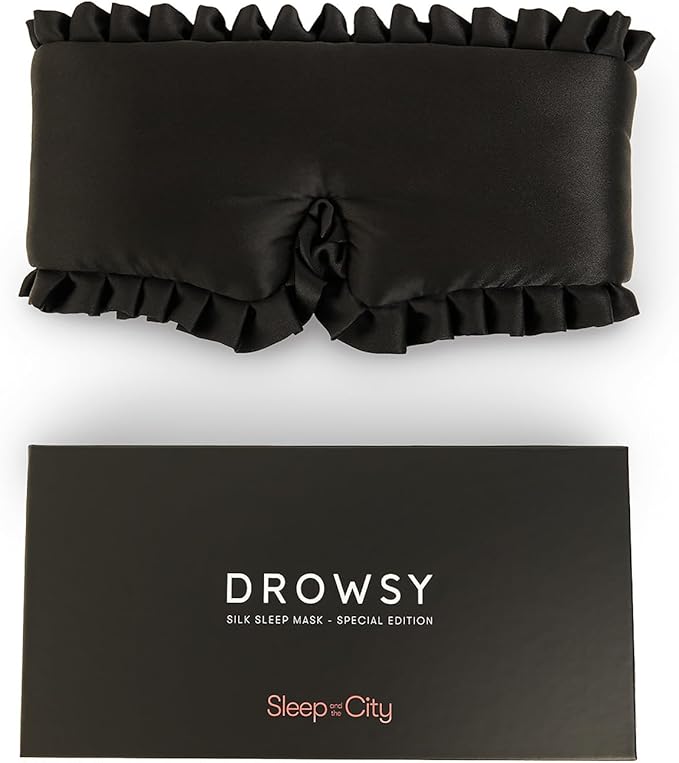 DROWSY Silk Sleep Mask - Face-Hugging, Padded Cocoon for Luxury Rest in Total Darkness - 100% Pure Mulberry Silk (Sleep & The City)