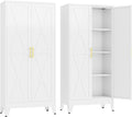 GAIOUS 61" Tall Kitchen Pantry Cabinet,Metal Storage Cabinet White Cupboard | Steel Office Cabinet, Freestanding Bookcase with 2 Doors and 3 Adjustable Shelves, Bathroom Kitchen Bedroom Garage Cabinet