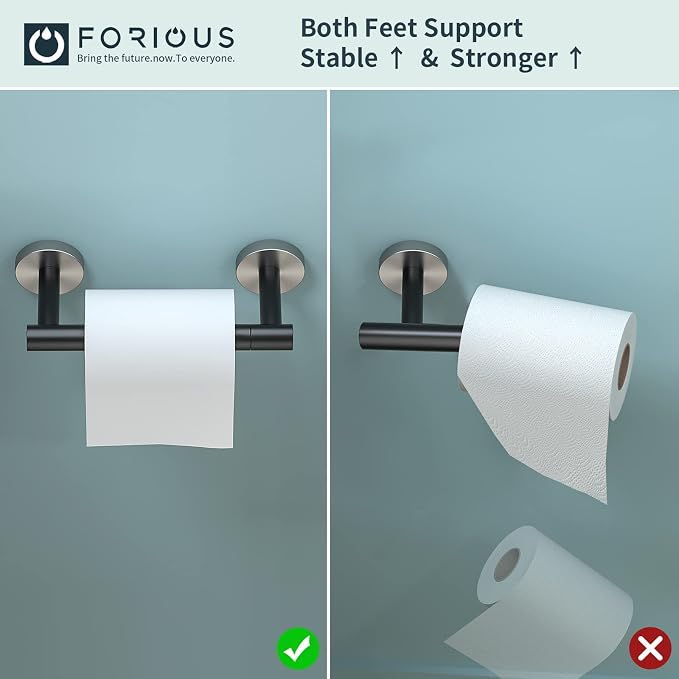 FORIOUS Toilet Paper Holder Wall Mount, Stainless Steel Rustproof Double Post Pivoting Tissue Roll Holder for Bathroom, Commercial Toilet Paper Dispenser, Matte Black & Stainless Steel