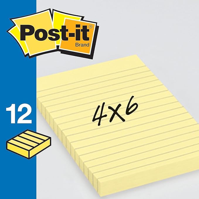 Post-it 660YW Post-it Notes, Lined, 100 Sh/Pad, 4-Inch x6-Inch, 12/PK, Yellow