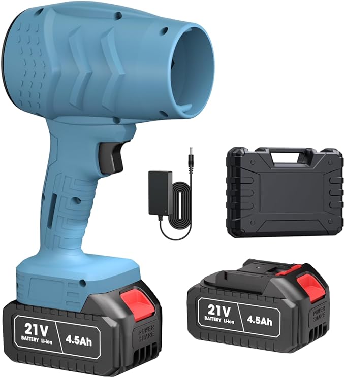 Electric Mini Leaf Blower, Powered Handheld Blower Leaf, Adjustable Wind Speed Cordless 21V Battery Blower with 2 Rechargeable Batteries and Charger, Toolbox, for Yard Leaf & Snow Removal(Blue)