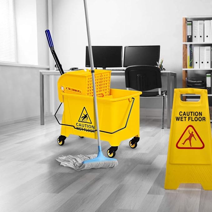 Nightcore Commercial Mop Bucket and Side Press Cleaning Wringer Portable Trolley On Wheels,All-in-one Tandem Floor Cleaning,Wavebrake. Ideal for Household,Commercial (21 Quart)