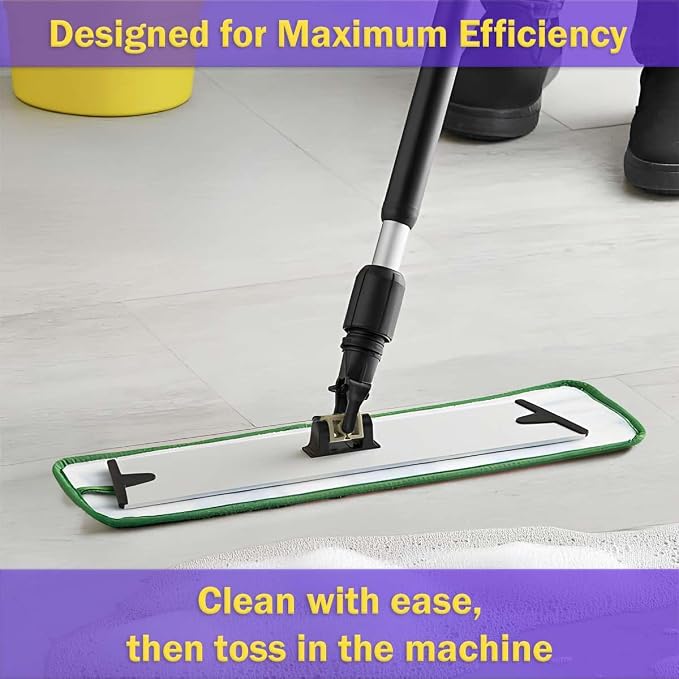 Washable Microfiber Mop Pad Refill, 12 Pack 24 inch Flat Mop Pads, Commercial Reusable Mop Pads for Wet and Dry Cleaning, Squeeze Cleaning Mop Heads Replacement