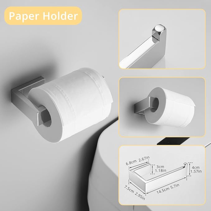 Fapully 23.6-Inch 6 Piece Bathroom Hardware Accessories Set Stainless Steel Wall Mounted Chrome Include Towel Bar,Hand Towel Holder,Toilet Paper Holder,Robe Towel Hook,Coat Hook,Towel bar Set.