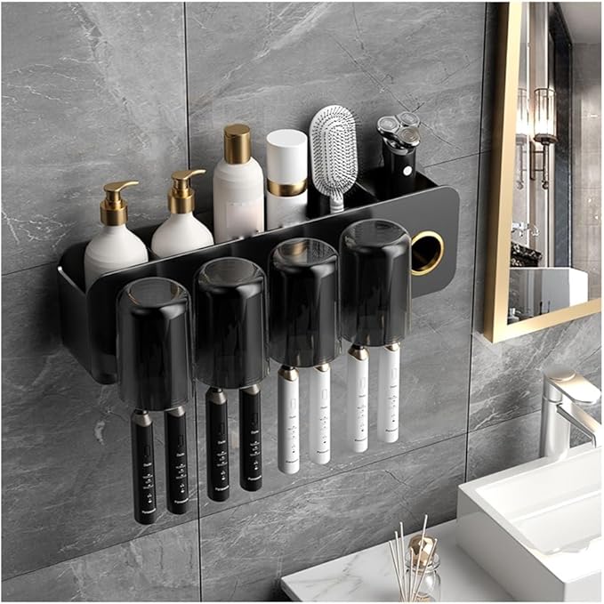 Toothbrush Rack Toothbrush Rack Bathroom Punch-Free Wall-Mounted Electric Brushing Cup Mouthwash Cup Bathroom Shelf Bathroom Toothbrush Holder