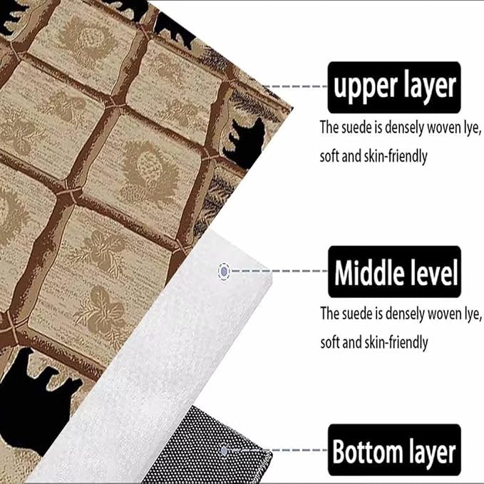 Vintage Rustic Lodge Rectangular Area Rug for Entrance Kitchen Non-Slip Pine Cone Print Carpet Dorm Decor Western Wildlife Style Throw Rugs 3'x5'