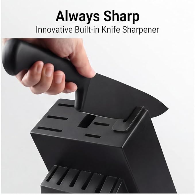 McCook Knife Set Black Kitchen Knife Block Set w Built-in Sharpener | German Forged Stainless Steel,15 PC,Razor Sharp, Anti-Rust,Ergonomic Handle,Full Tang,Dishwasher Safe,Gift Box