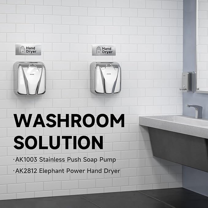 AIKE Elephant Power Commercial Hand Dryer High Speed Auto Warm Wind, Polished Stainless Steel Cover AC110V-130V Model AK2812