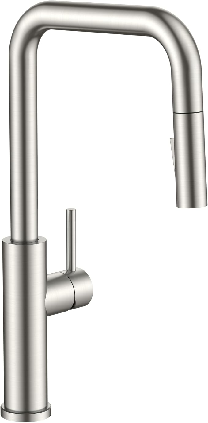 FORIOUS Kitchen Faucet with Pull Down Sprayer, Brushed Nickel Single Handle U-Spout Stainless Steel Kitchen Sink Faucet, 1 or 3 Hole Deck Mount for RV, Bar, Farmhouse, Laundry, Outdoor