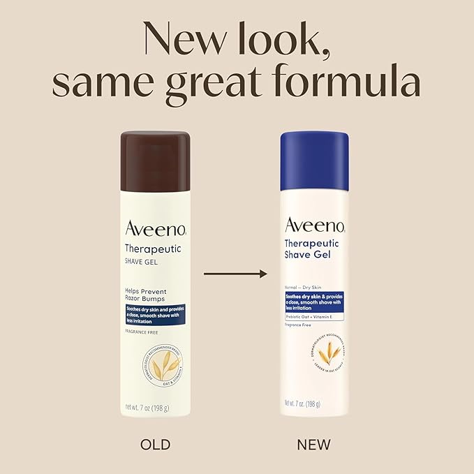Aveeno Therapeutic Shave Gel with Oat and Vitamin E to Help Prevent Razor Bumps and Soothe Dry and Sensitive Skin, No Added Fragrances and Non-Comedogenic, 7 oz (Pack of 6)