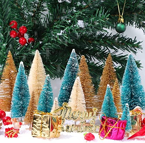 30Pcs Mini Christmas Trees, Artificial Christmas Tree Bottle Brush Trees Christmas with 5 Sizes, Sisal Snow Trees with Wooden Base for Christmas Decor Christmas Party Home Table Craft