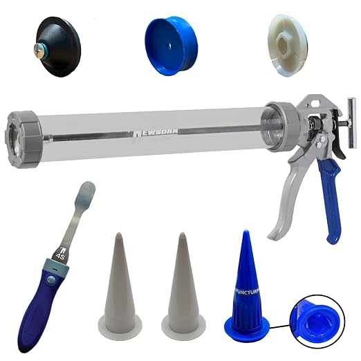 Newborn 620AL-CLEAR Round Rod Caulk Gun - 18:1 Thrust Ratio | 20 oz. Sausage Cartridge Capacity | Includes Ring Cap, Cones & Sausage Cup