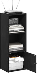 Furinno LUDER Book Shelf, 3-Tier Modern Bookshelf, Bookcase with 1 Door Storage Cabinet, 9.3 x 12 x 31.5, for Organization and Storage, for Living Room, Bedroom, Home Office, Blackwood