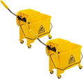 Commercial Mop Bucket on Wheels,Mop Bucket & Side Wringer Combo, Janitorial Cart Spring Wringer on Wheels Mop and Bucket with Wringer Set for Home & Industrial for Home Office Cleaning (2)