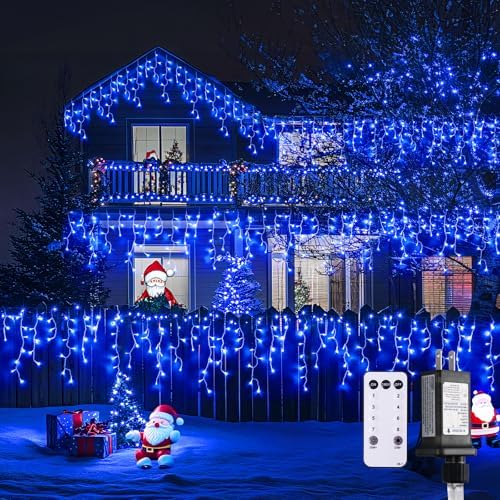 JMEXSUSS Blue Christmas Icicle Lights for Outside, 400 LED 38.8 FT