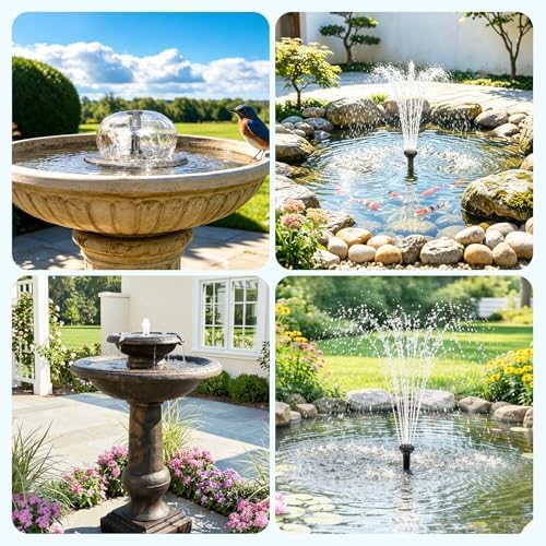 Antfraer Solar Fountain Pump 7W, Solar Water fountain for Bird Bath with Dry-Run Protection, Double-Layer Nozzles & 5Ft PVC Tubing for Bird Bath Small Pond Waterfall DIY Features