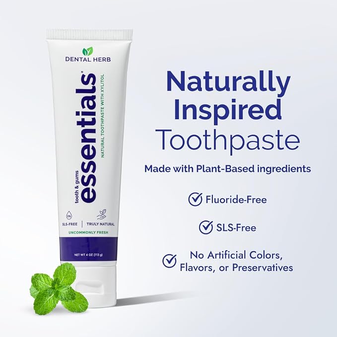 Dental Herb Company Essentials Fluoride-Free Toothpaste, 3 Pack, 4 oz | Plant-Based, Fresh Breath, SLS-Free, Clean Ingredients, Daily Toothpaste