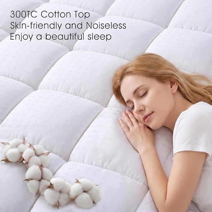 EASELAND King Size Mattress Pad Pillow Top Mattress Cover Quilted Fitted Mattress Protector Cotton 8-21" Deep Pocket Cooling Topper (78x80 Inches, White)