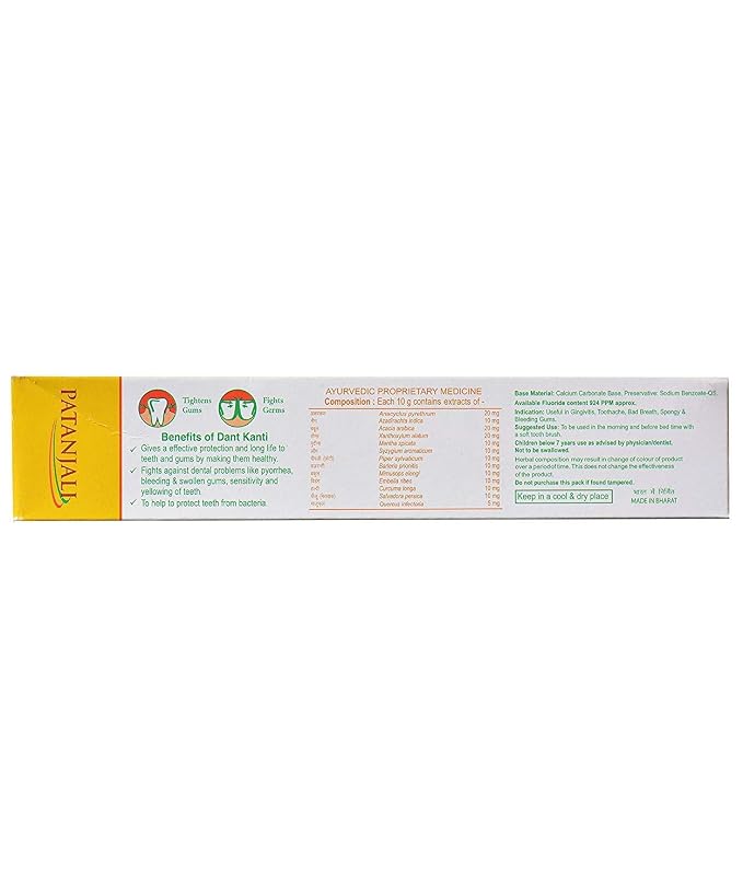 Patanjali Dant Kanti Natural Toothpaste 100gm / 3.38 fl oz - (Pack of 10)