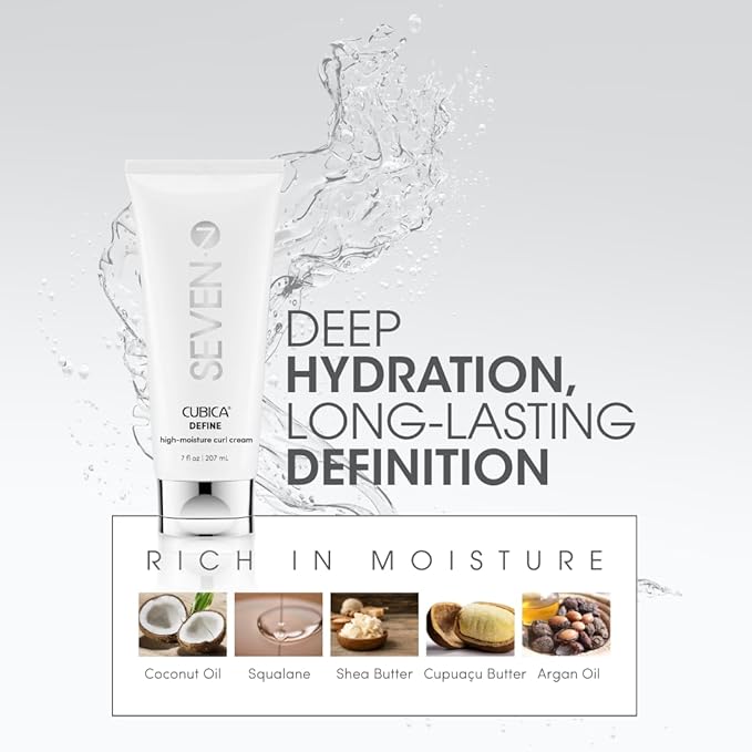 SEVEN Mezzo Define High Moisture Curl Cream, Curl Defining Cream for Curly Coily Hair, Anti Frizz Hydrating Styling Cream with Shea Butter Argan Oil, Bounce Shine Control, 7oz