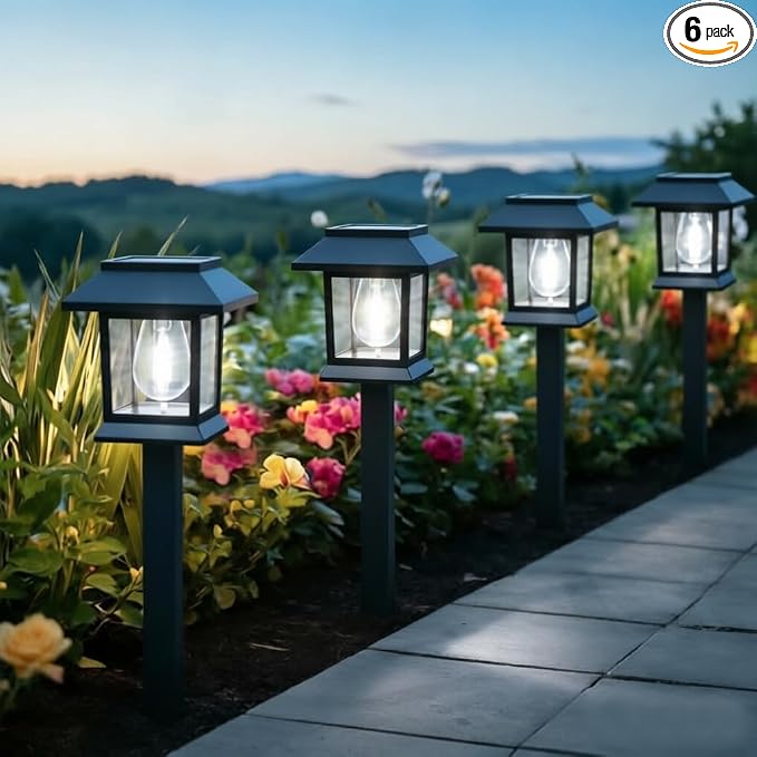 Solar Lights Outdoor, 6 Pack 6000K Waterproof Auto On/Off Solar Pathway Lights for Garden, Landscape, Path, Yard, Patio, Driveway, Walkway Decor