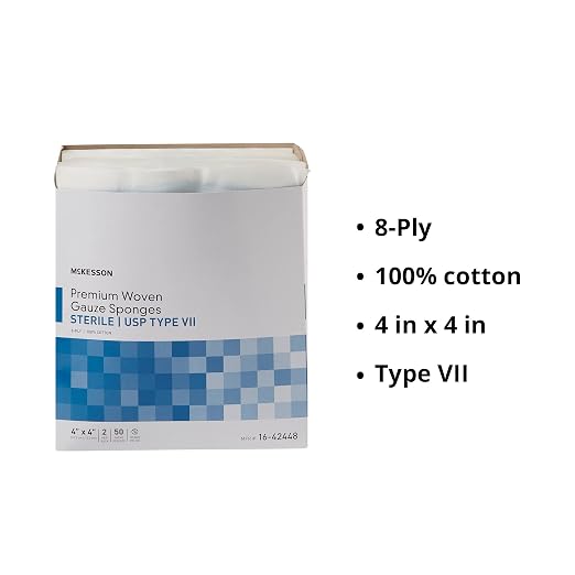 McKesson Premium Woven Gauze Sponges, Sterile, 8-Ply, USP Type VII, 100% Cotton, 4 in x 4 in, 2 per Pack, 600 Packs, 1200 Total