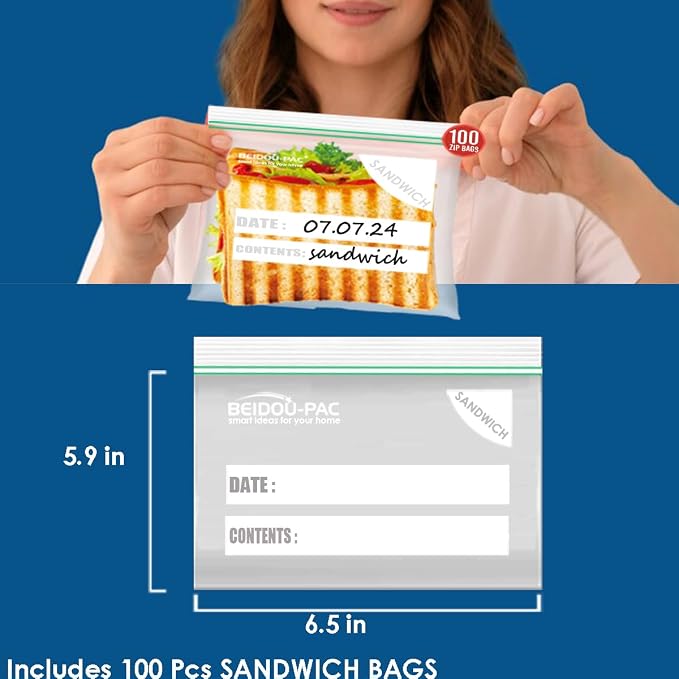 BEIDOU-PAC Combo Storage Zip Bags 350 Count, Resealable Variety Pack With Organizer, Reclosable Clear Plastic Snack, Sandwich, Quart, Gallon Assorted Size Bags
