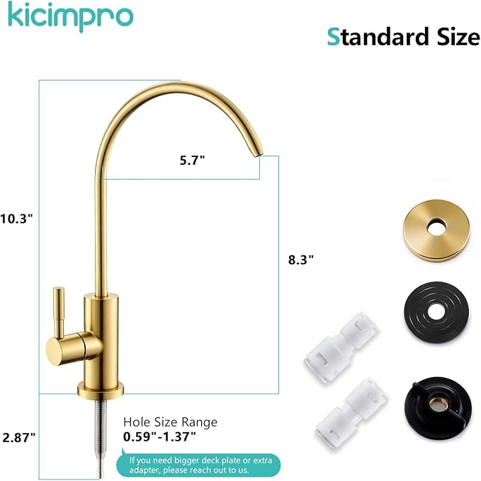 Gold Reverse Osmosis Faucet Kicimpro Kitchen Water Filter Faucet Non-Air-Gap Drinking Water Bar Faucet 304 Stainless Steel Gold Finish Lead-Free