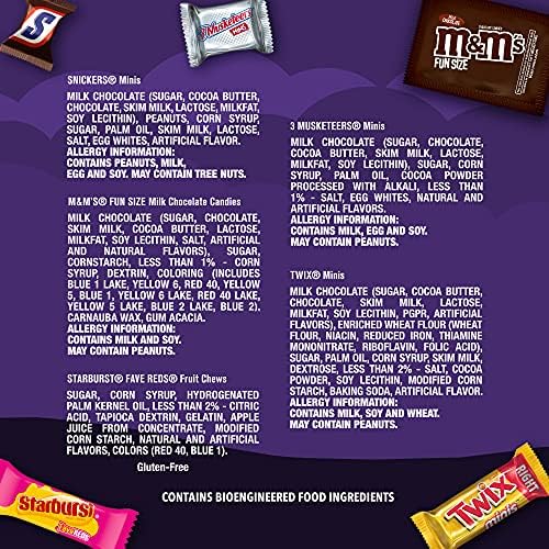 M&M'S Milk Chocolate, SNICKERS Chocolate Candy Bars, TWIX Caramel Cookie Bars, STARBURST Chewy Candy & 3 MUSKETEERS Chocolate Candy Bars Bulk Assorted Candy, 5 lbs Bag