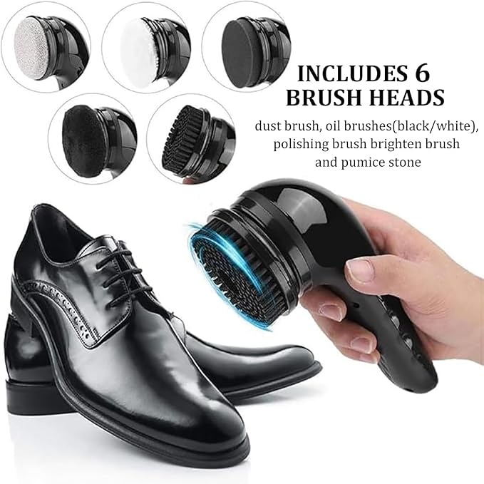 Multi-Functional Electric Shoe Polisher Set with 6 Brush Heads, Portable Leather Cleaner, Handheld Shoe Polish Brush, USB Rechargeable, Suitable for Shoes and Bags,Champagne