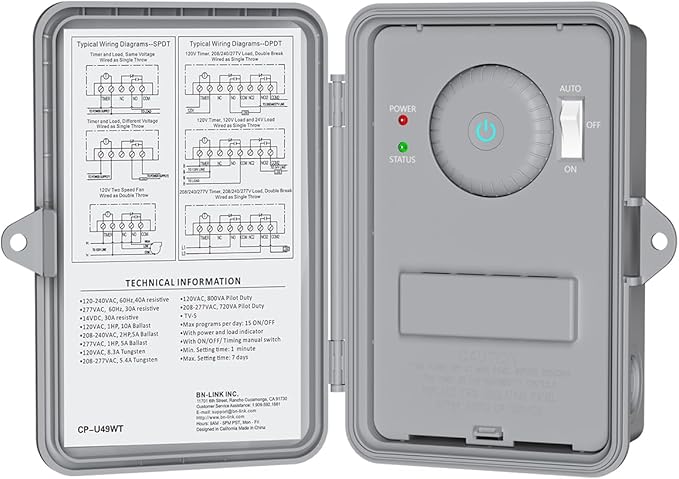BN-LINK Pool Pump Timer, Heavy Duty Outdoor Smart Wi-Fi Timer Box, 2HP 40A Max, 120, 240, 277 VAC, for Pool Pump, Water Heater, Fans, SPA, Compatible with Smart Phone, Alexa, Google Assistant