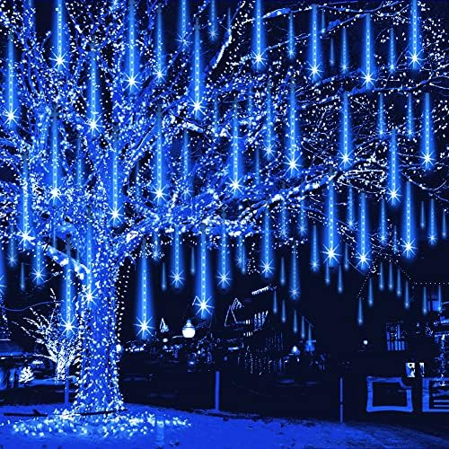 Weepong Christmas Lights Outdoor 32 Tubes 768LEDs Meteor Shower Lights Blue