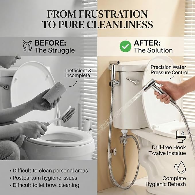 BARROCK Chrome Handheld Bidet Sprayer for Toilet,Stainless Steel Baby Cloth Diaper Jet Spray Kit,Bathroom Toilet Bidet Attachment Set with Adjustable Water Pressure for Bathing Pets and Feminine Wash