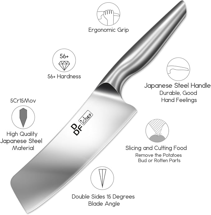 Nakiri Kitchen Knife, Chef's Knife In Japanese Stainless Steel Professional Cooking Knives, Non-slip Ultra Sharp Knife with Ergonomic Handle | Professional Chef Knife with Ergonomic Hollow Handle, Japanese Kitchen Knife, Silver