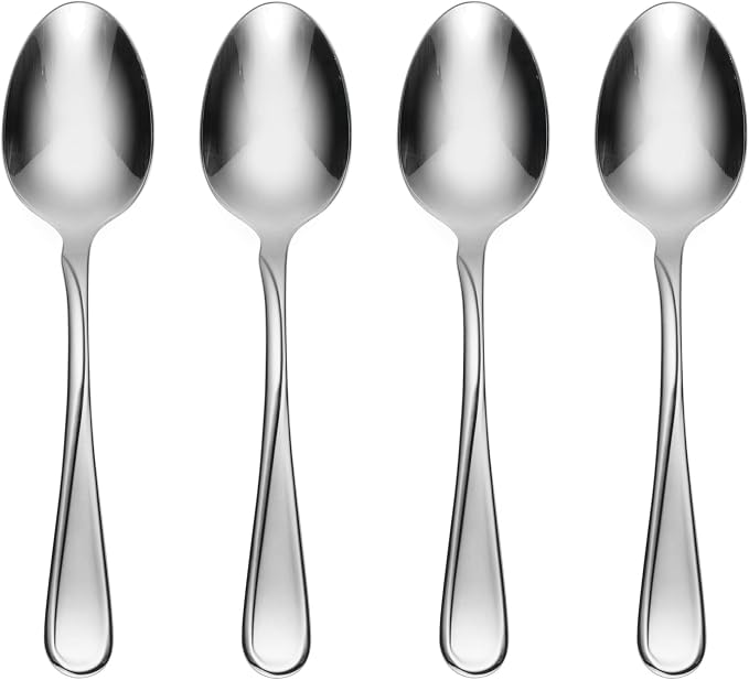 Oneida Silverware Set, Flight Everyday Flatware Dinner Spoons Set, Service For 4, Rust Resistant 18/0 Stainless Steel, Dishwasher Safe, Mirror Finish, Home And Kitchen Utensils Sets (Silver, 4 Piece)